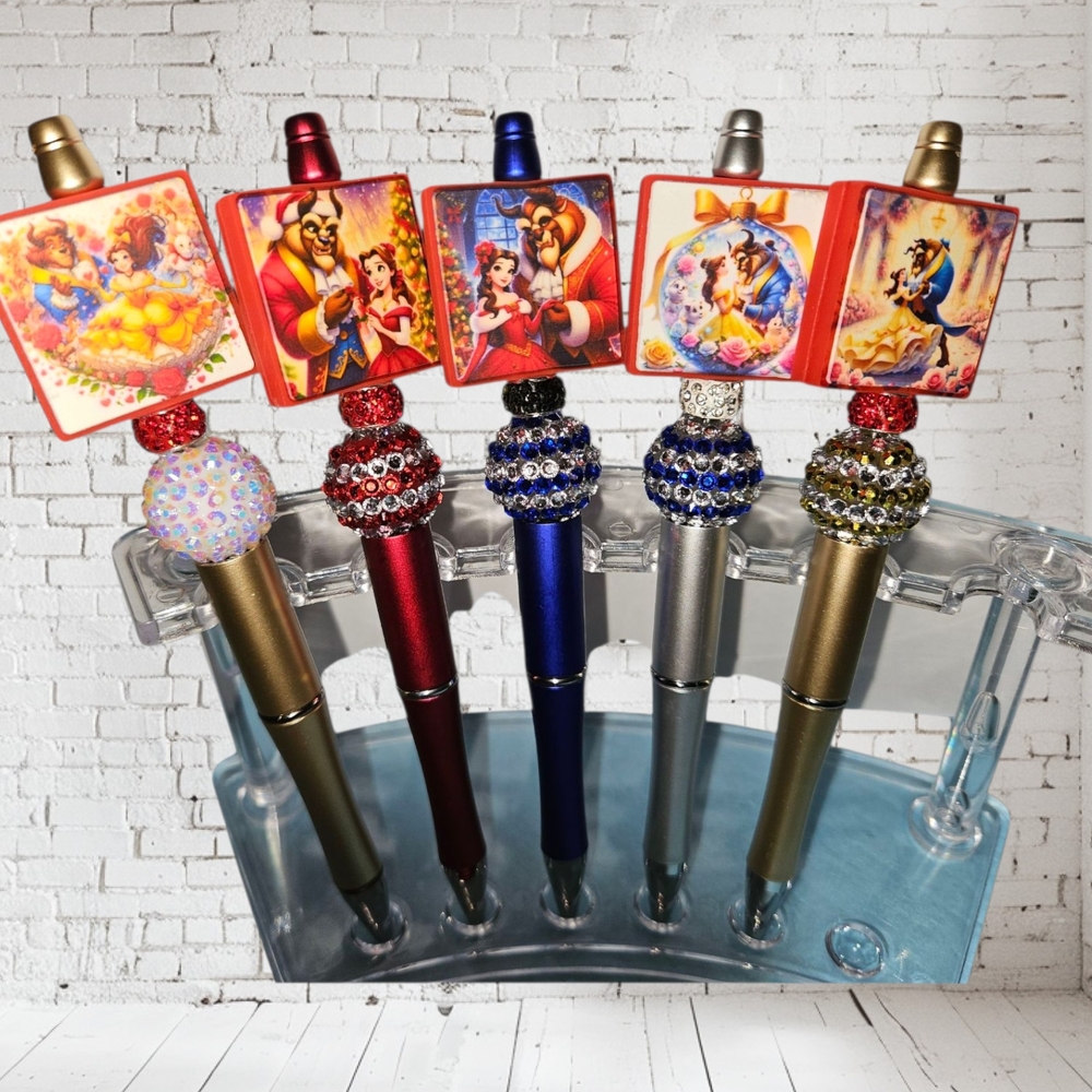 Disney Beauty and the Beast Decorative Pens Bundle - Red, Blue, Gold